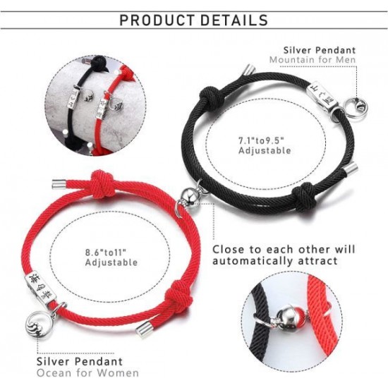 Gift For Valentine's Day 2PCS Couple Magnetic Bracelet Set Mutual Attraction Rope Braided Bracelets Adjustable Charm Couple Set For Women Men